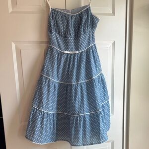 Vintage women’s Blue Polka Dot Tiered Dress with bow detail